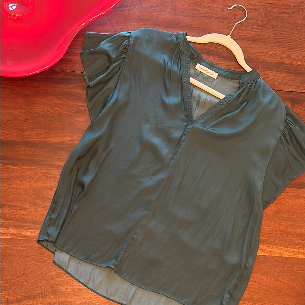 Madison Garrison Silky Green Short Sleeve Relaxed Blouse